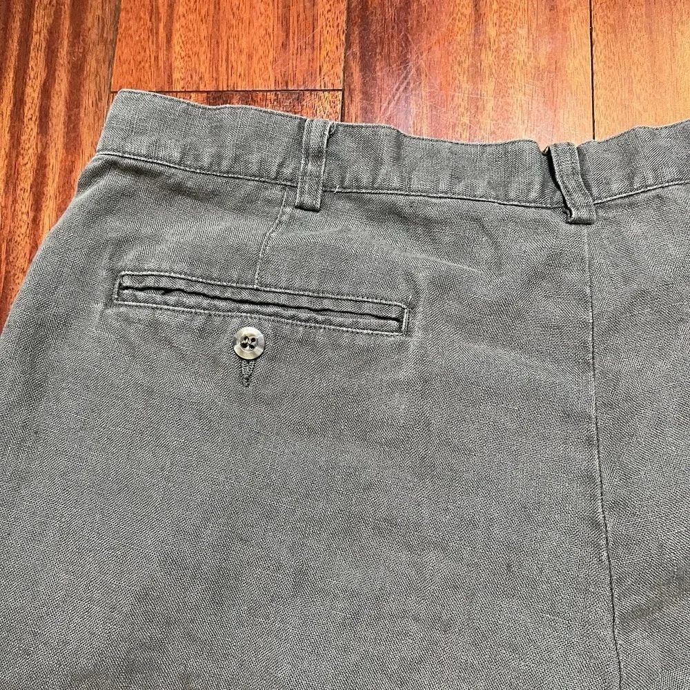 Eddie Bauer Pants Men 38x30 Gray 100% Linen Pleated Chino Coastal Old Money